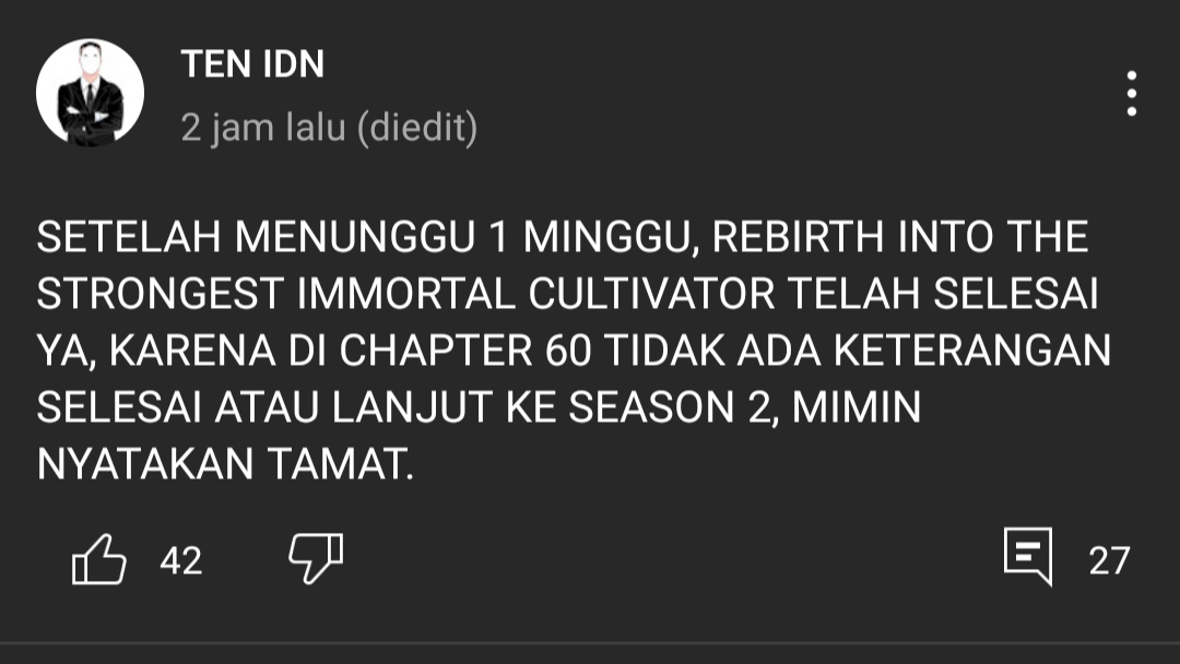 Rebirth Into the Strongest Immortal Cultivator Chapter 60 END Bahasa Indonesia